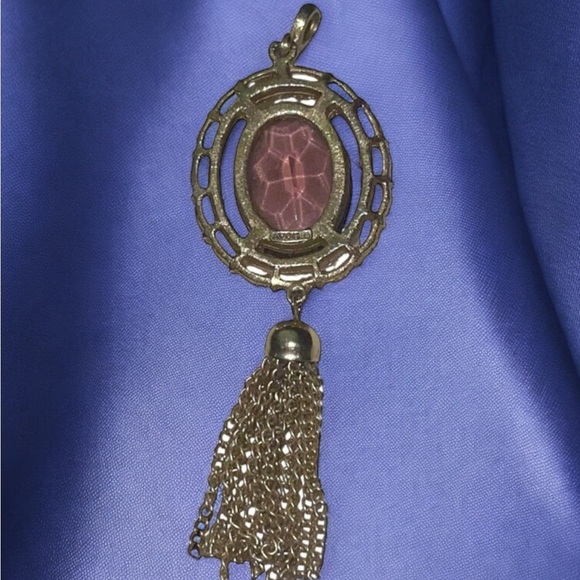 Vintage Pink Purple Rhinestone Crystal Seed Pearl Gold Tone Tassel Pendant - Picture 4 of 4